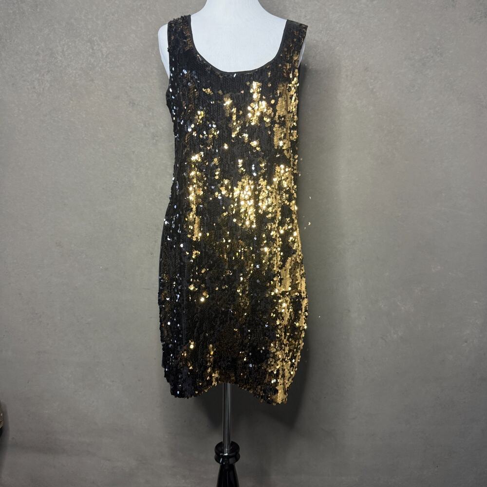 Calvin Klein Black Gold Sequin Cocktail Dress Size 10